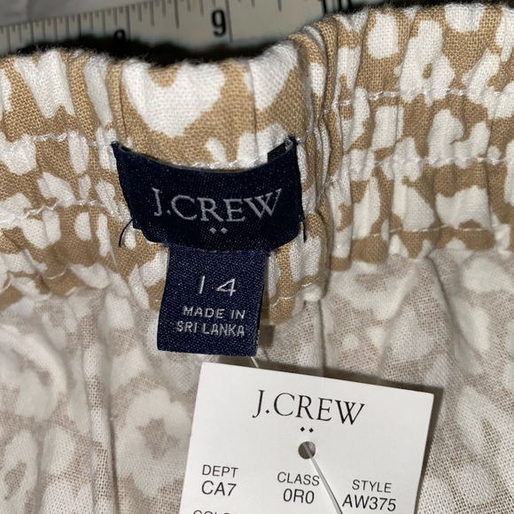 🎉HP🎉 NEW J.Crew Linen Leopard Drawstring Pants Elastic Waist Tan White Sz 14 - Picture 12 of 12